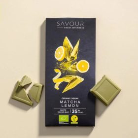 Savour vegán bio csoki matcha és citrom 35% 100g